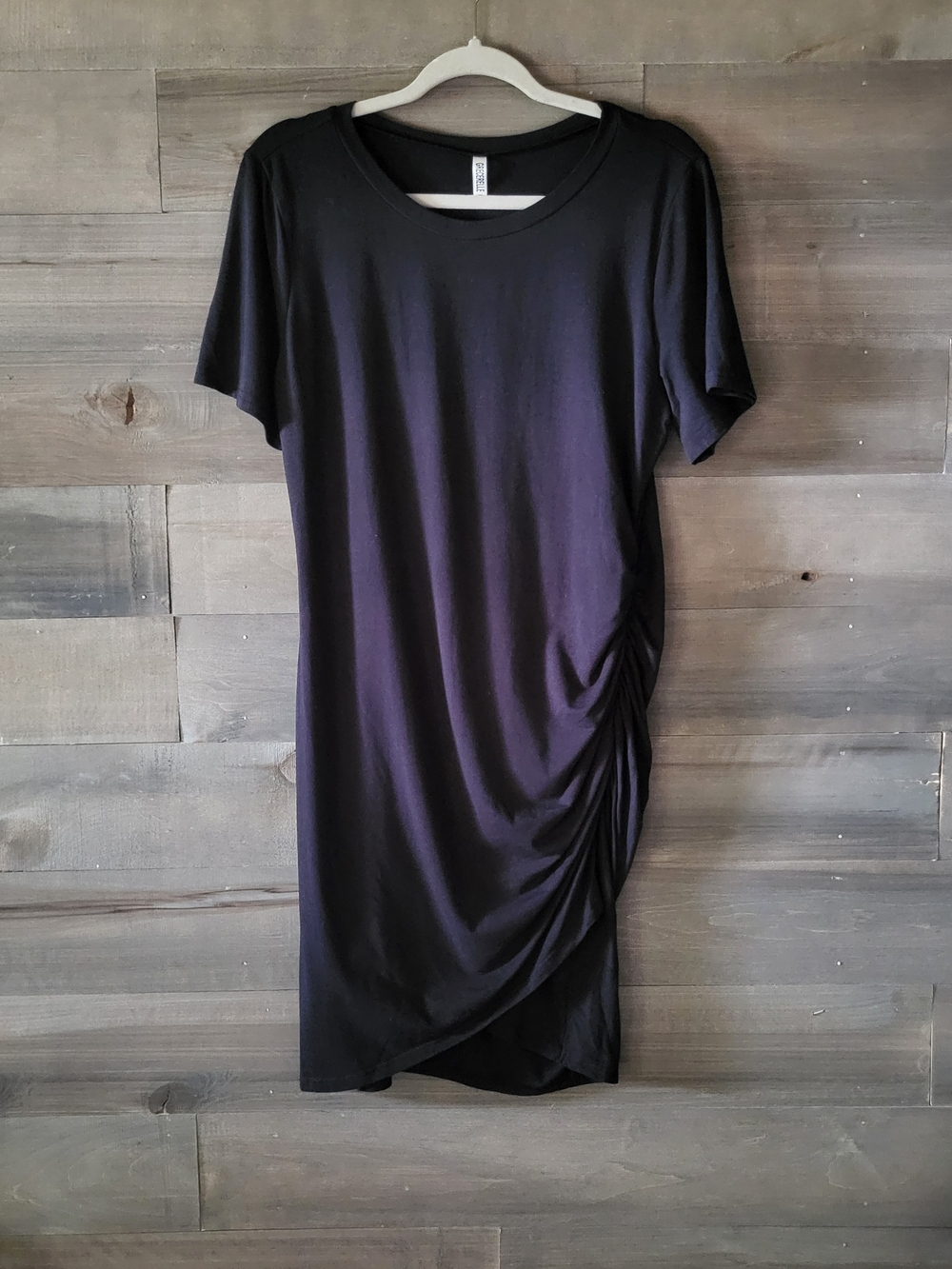 Black Dress Ruched Side, Stretchy Cotton Blend. Classic Size XL